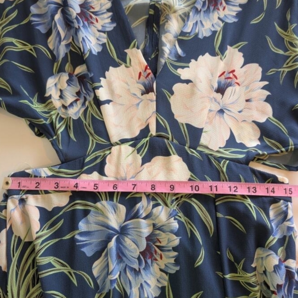 Anthropologie‎ DRA Maxi Dress Santorini Floral Tropical Boho Blue Cream Size L - Picture 9 of 9
